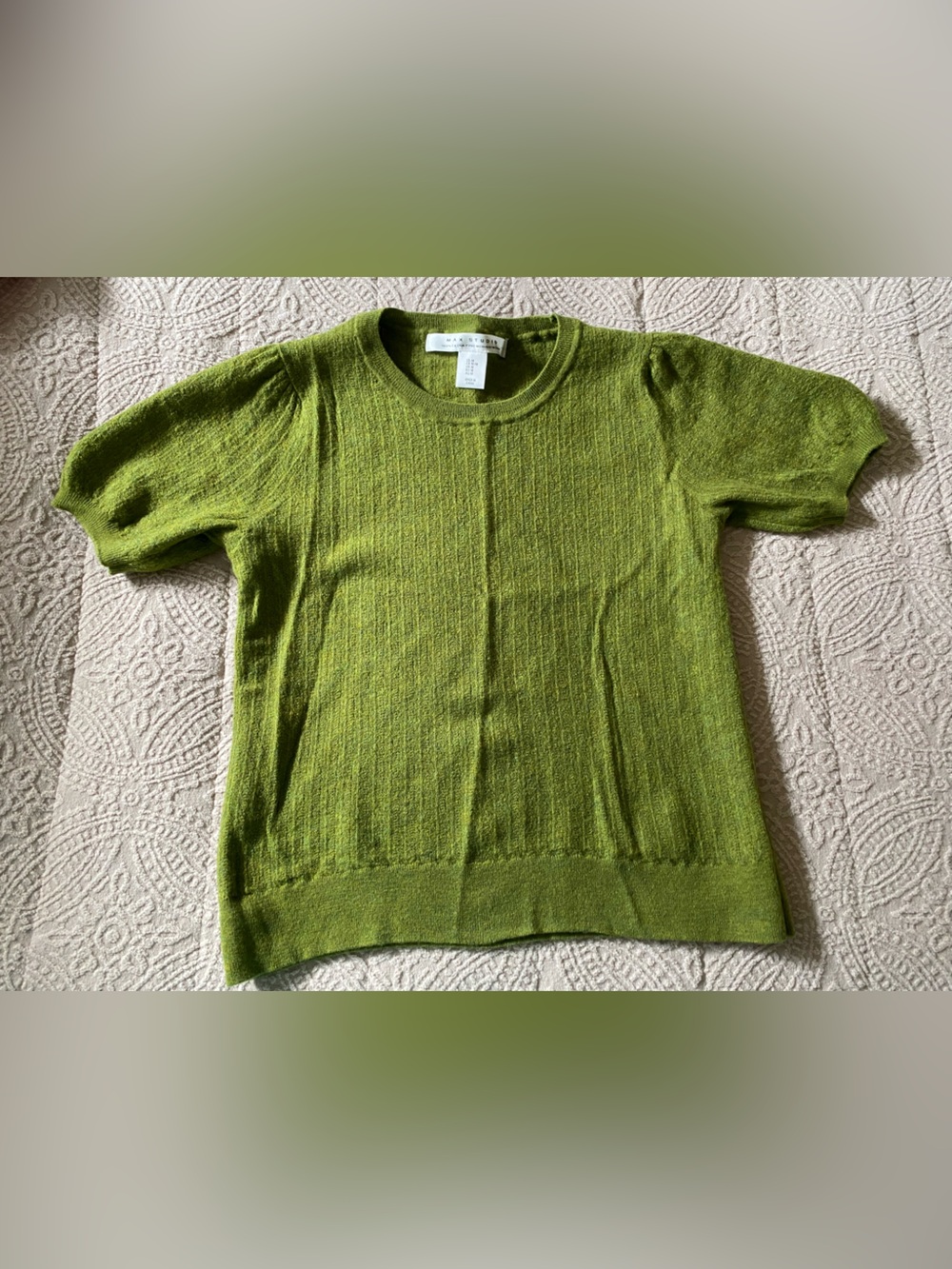 Max Studio Olive Green Short-Sleeve Crewneck Sweater